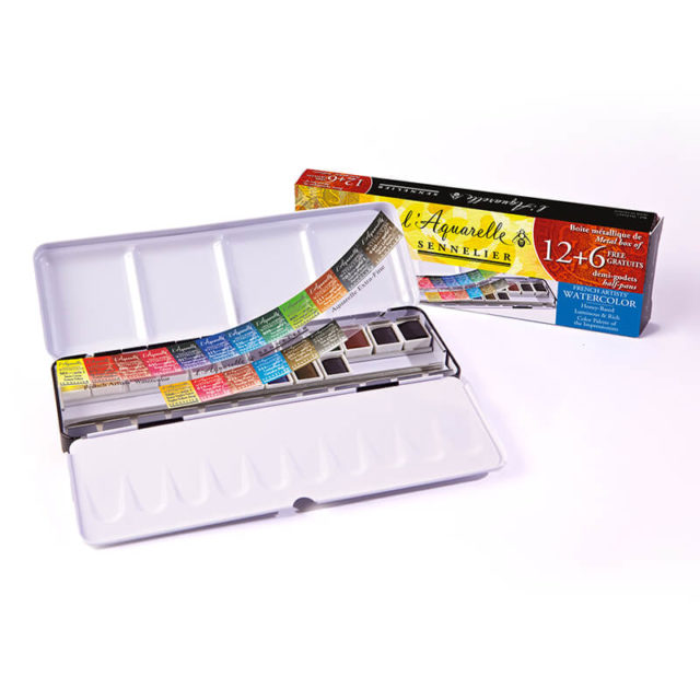 Sennelier - Aquarelle Extra-Fine - Boite Metallique - 12x½ Godets + 6 Offerts