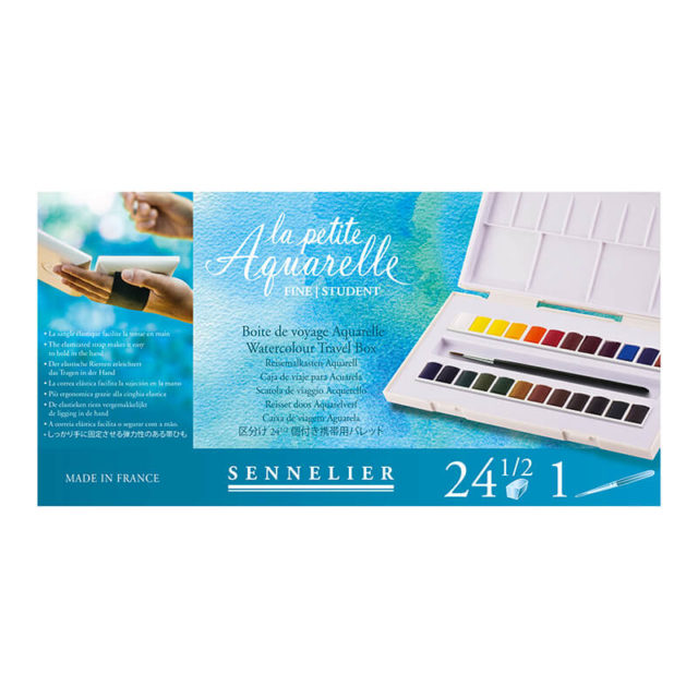 Sennelier - Aquarelle Fine - Boîte De Voyage La Petite Aquarelle - 24x½ Godets + 1 Pinceau