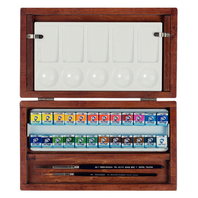 Van Gogh - Aquarelle Fine - Coffret Bois National Gallery - 24x½ Godets + Accessoires